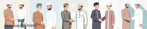 vector of Muslim brothers men shaking hands on Eid al-Fitr