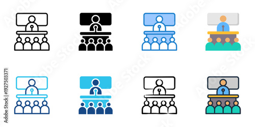 Public Speaking icons set multiple style collection. Editable stroke 
