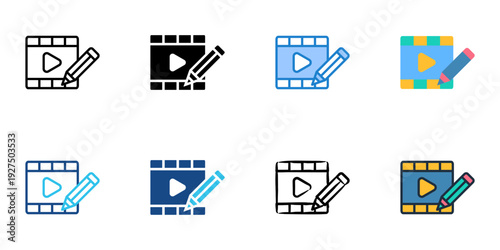 Video Editing icons set multiple style collection. Editable stroke 
