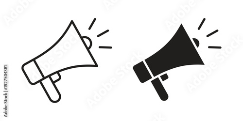 Megaphone speaker icon in black solid style. linear symbol.