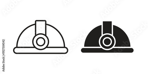 Miner helmet icon in black solid style. linear symbol.
