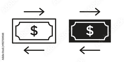 Money Transfer icon in black solid style. linear symbol.