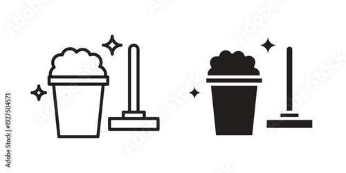 Mop cleaning icon in black solid style. linear symbol.