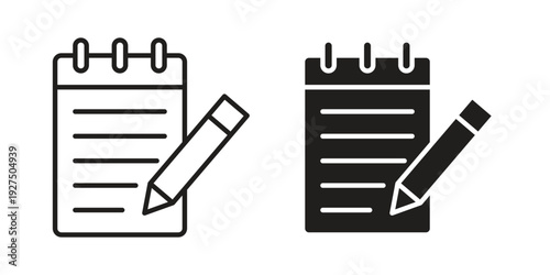 Notebook document icon in black solid style. linear symbol.