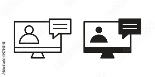 Online coaching icon in black solid style. linear symbol.