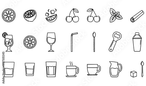 Clean Editable Stroke Beverage Garnish and Bar Icons Vector Set