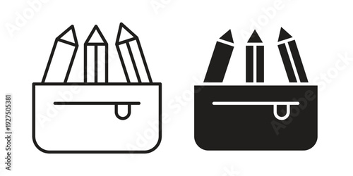 Pencil box icon in black solid style. linear symbol.