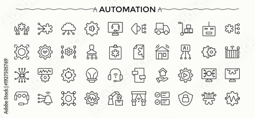 Automation icon collection. Optimization minimal icons collection. Trendy minimal icons. Technology linear icon collection. Vector illustration.