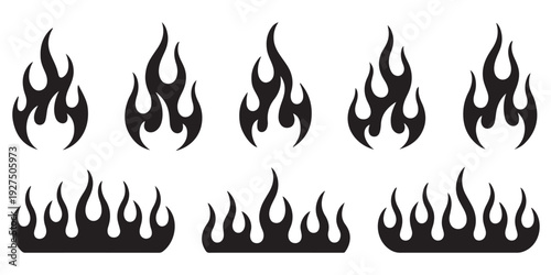 Symmetry based fire flame silhouettes for heraldic emblems and sports team mascot logo design concept