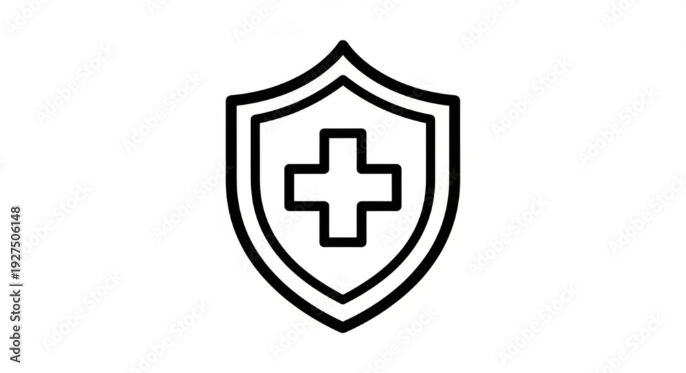 Fototapeta premium Medical shield icon with cross symbol healthcare protection logo safety sign health security concept