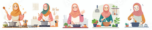 vector of a Muslim woman cooking iftar food