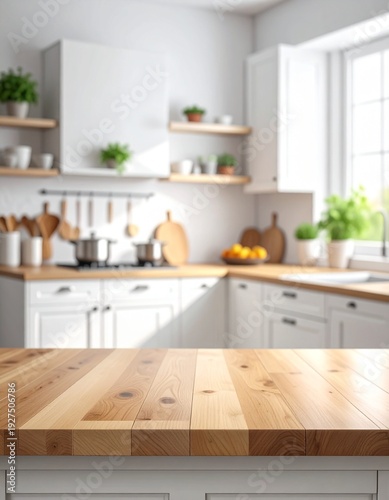 Table top and blurred kitchen room as background