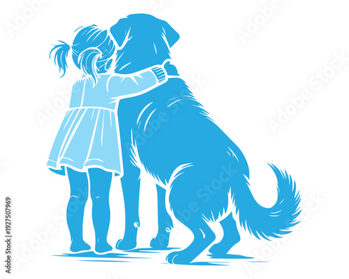 Little girl hugs dog