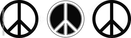 Peace symbol icon set in bold and outline styles, universal anti war sign collection isolated on white background for graphic design