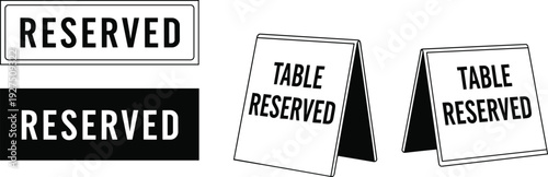 Reserved and table reserved sign collection, restaurant reservation labels and tent cards, hospitality booking symbols isolated on gray background