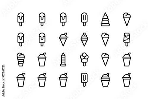 Ice cream icon set with various frozen treat illustrations and designs