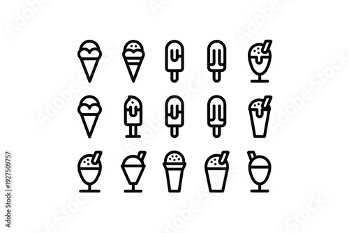 Ice cream icon set including cones and frozen treats