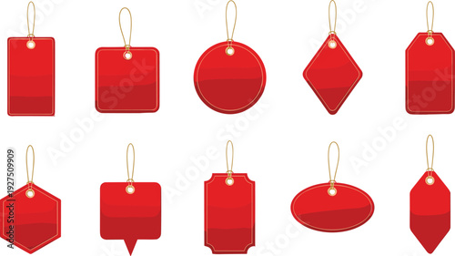 Red Price Tags Labels Collection Set with Different Shapes Illustration