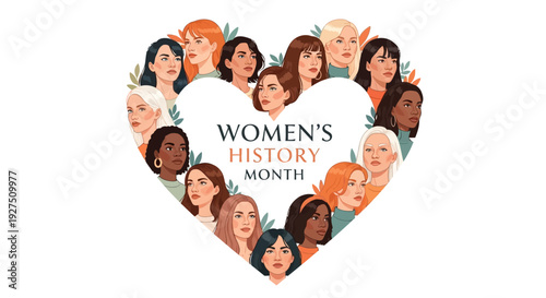 Wallpaper Mural Illustration of diverse women's faces forming a heart shape celebrating Women's History Month with a colorful and empowering mood on a clean white background. Torontodigital.ca