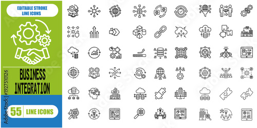 Business Integration Icon Set White And Black Background Style