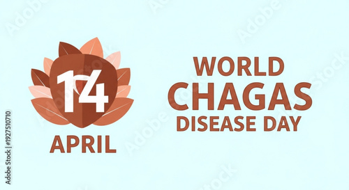 World chagas disease day on april 14th awareness campaign logo with brown flower and white text on light blue background