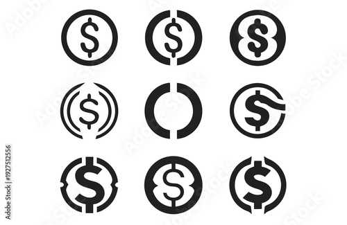 Currency dollar coin icon set of silhouette vector illustration isolated on white background