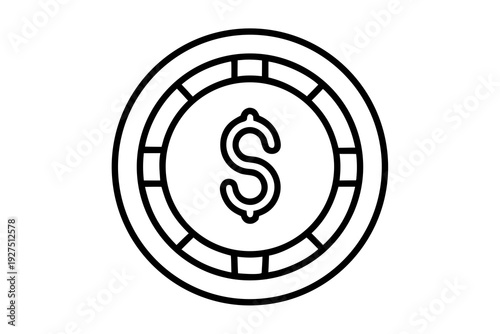 line art Business dollar coin icon silhouette vector illustration isolated on white background