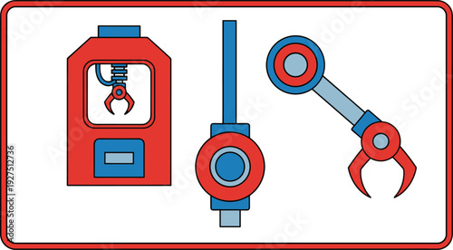 Claw Machine Vector Illustration Set with Robotic Arm Crane Game Arcade Entertainment and Industrial Mechanical Gripper Icons