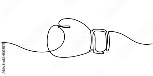 Boxing glove in one continuous single line art drawing style isolated on white background, Boxing gloves line.one line continuous draw, Continuous one line drawing of Boxing gloves.