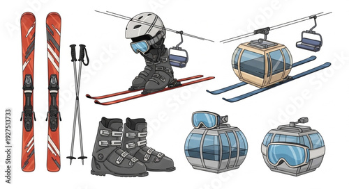 Skiing Equipment and Accessories Collection.