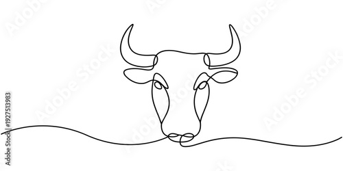 Bull head Continuous one line drawing. Bull drawing in modern minimalist style. Vector illustration.