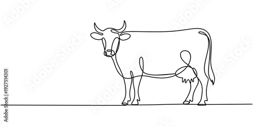 Cow in continuous one line drawing. Single line art draw of cow or bull. one line Art icon drawing vector