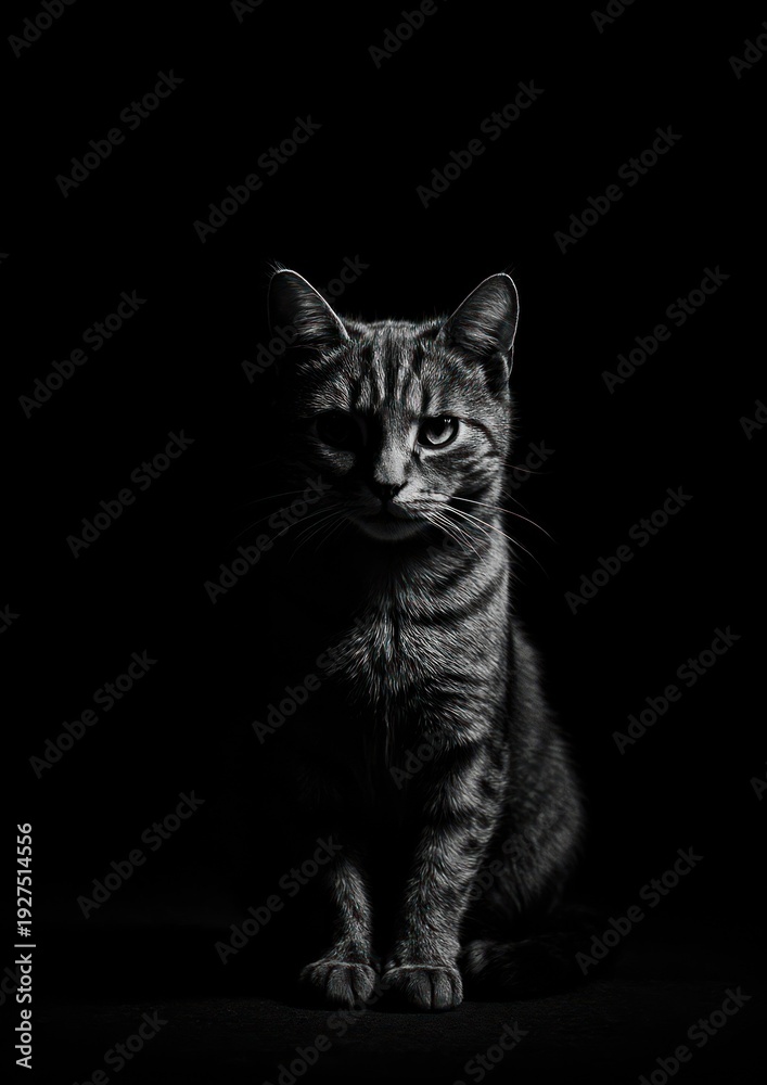 Fototapeta premium Mysterious cat in dramatic shadows.