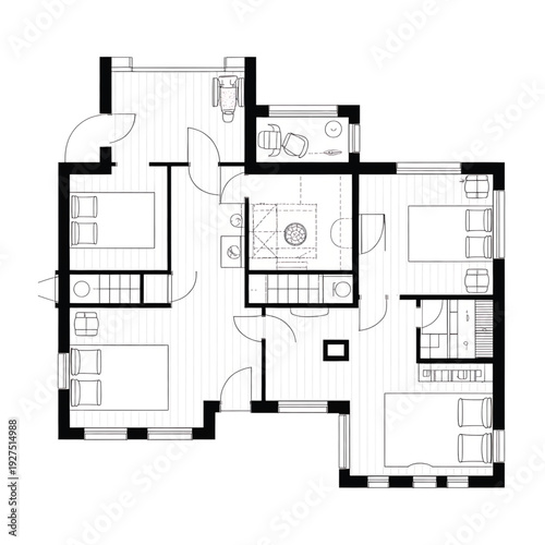 Modern home floor plan with open layout and cozy living spaces