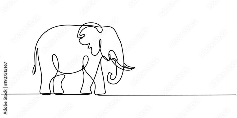 Fototapeta premium Minimalist one line drawing of an elephant showcasing its form and features