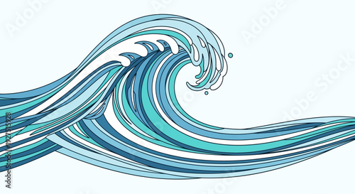 Ocean wave illustration with blue and teal hues.