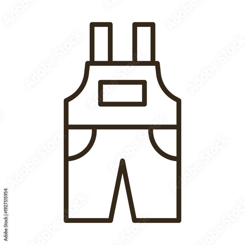 A black line drawing of overalls on a white background