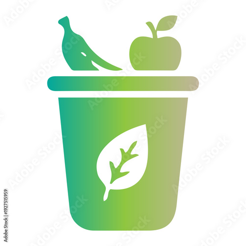 Gradient icon of a nutritious fruit and vegetable blend in a cup, featuring a banana, apple, and leaf, symbolizing a healthy smoothie for natural vitality and wellness