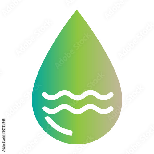 A visually striking gradient illustration of a water droplet with gentle waves inside, representing purity and nature's flow