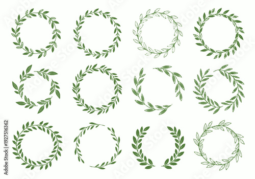 Set of Elegant Green Wreaths for Design Projects