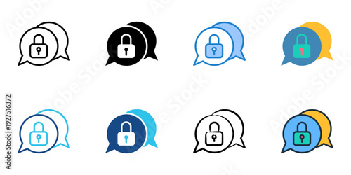 Encrypted Communication icons set multiple style collection. Editable stroke 
