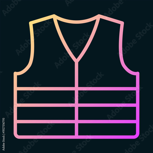 A pink and yellow gradient outline of a life vest on a dark background
