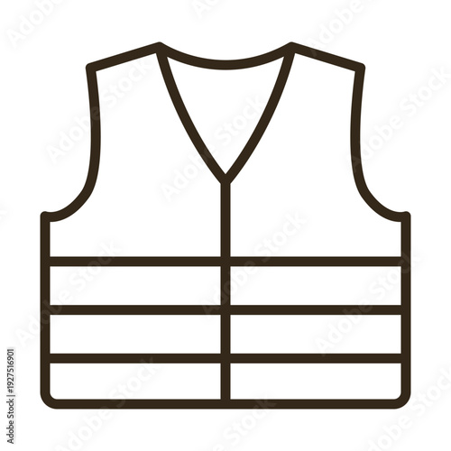 A simple line drawing of a safety vest with horizontal reflective stripes