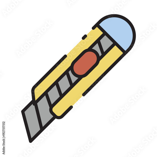 Yellow utility knife with a red slider and blue cap