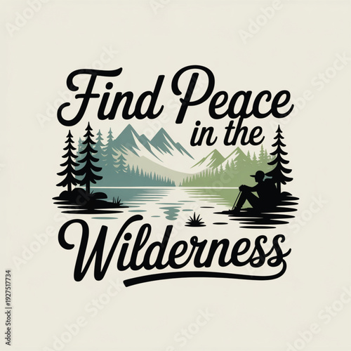 Serene wilderness scene with hiker finding peace by lake