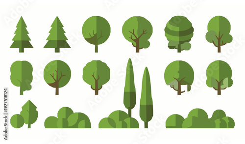Minimal Geometric Green Trees and Bushes Vector Set for Modern Landscape Design