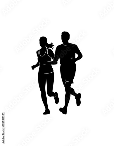 Couple running together in perfect sync outdoors