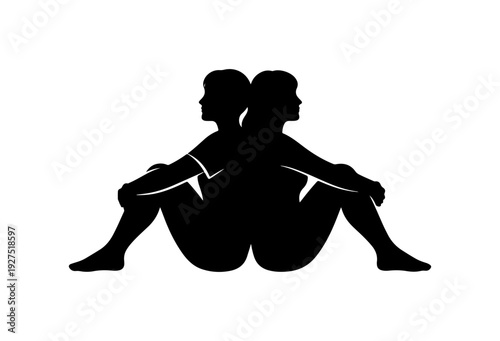 Two women sitting together in yoga pose silhouette