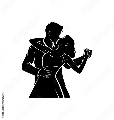 Romantic couple dancing together in elegant pose