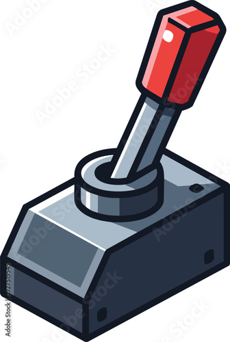 A stylized illustration of a red-handled toggle switch on a dark gray base, depicted in a cartoonish isometric perspective.